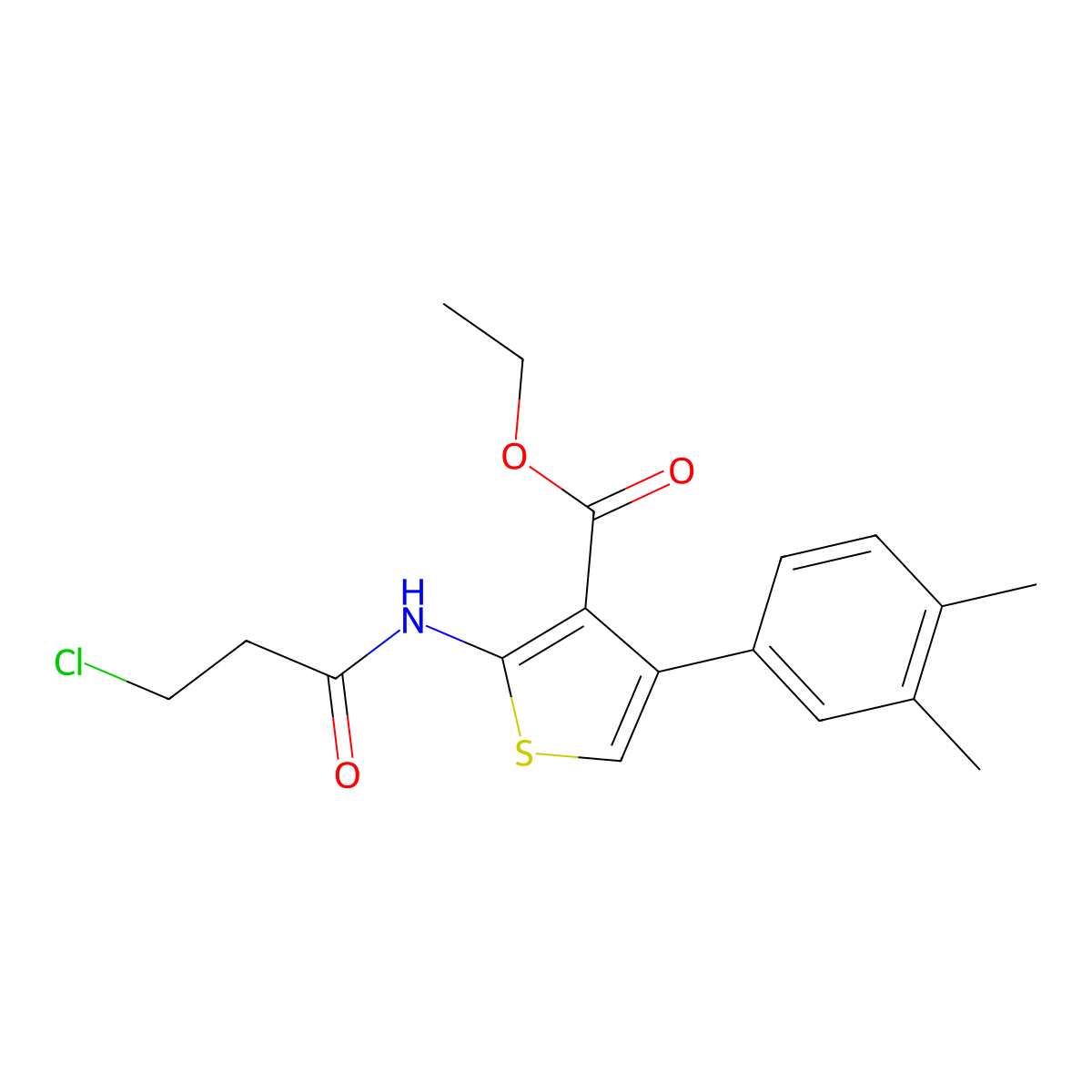 Ethyl 2-(3-chloropropanamido)-4-(3,4-dimethylphenyl)thiophene-3-carboxylate molecular structure, CAS 618395-04-3