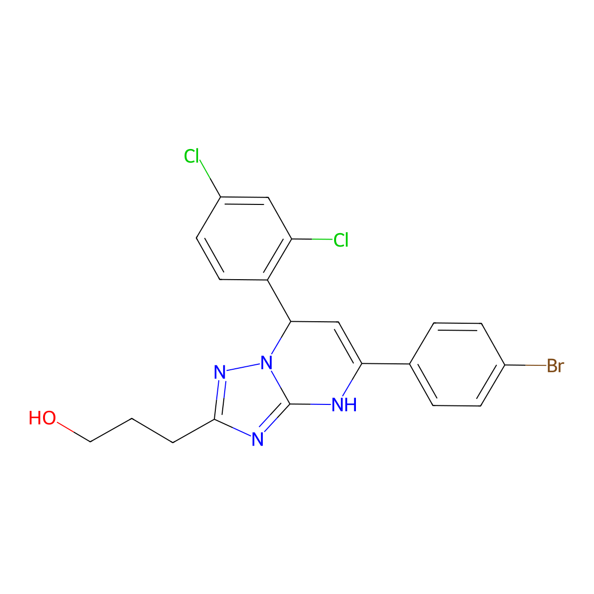 3-(5-(4-Bromophenyl)-7-(2,4-dichlorophenyl)-4,7-dihydro-[1,2,4]triazolo[1,5-a]pyrimidin-2-yl)propan-1-ol molecular structure, CAS 618395-27-0