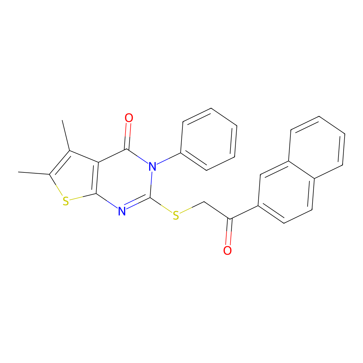 5,6-dimethyl-2-{[2-(naphthalen-2-yl)-2-oxoethyl]sulfanyl}-3-phenylthieno[2,3-d]pyrimidin-4(3H)-one molecular structure, CAS 618395-66-7