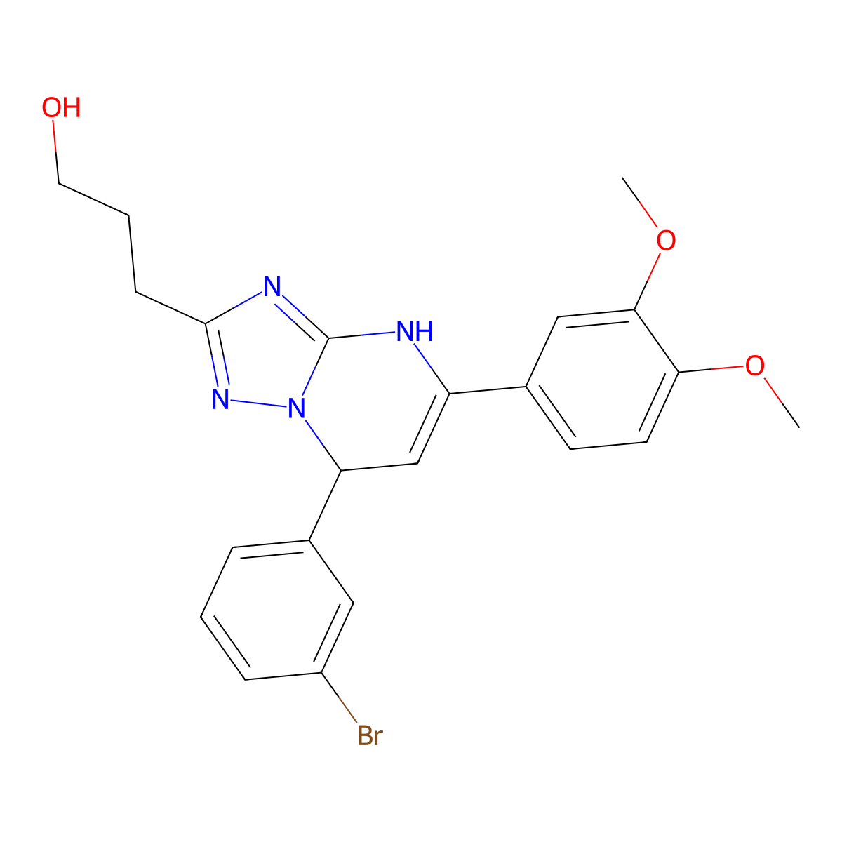 3-[7-(3-Bromophenyl)-5-(3,4-dimethoxyphenyl)-4,7-dihydro[1,2,4]triazolo[1,5-a]pyrimidin-2-yl]propan-1-ol molecular structure, CAS 618395-91-8