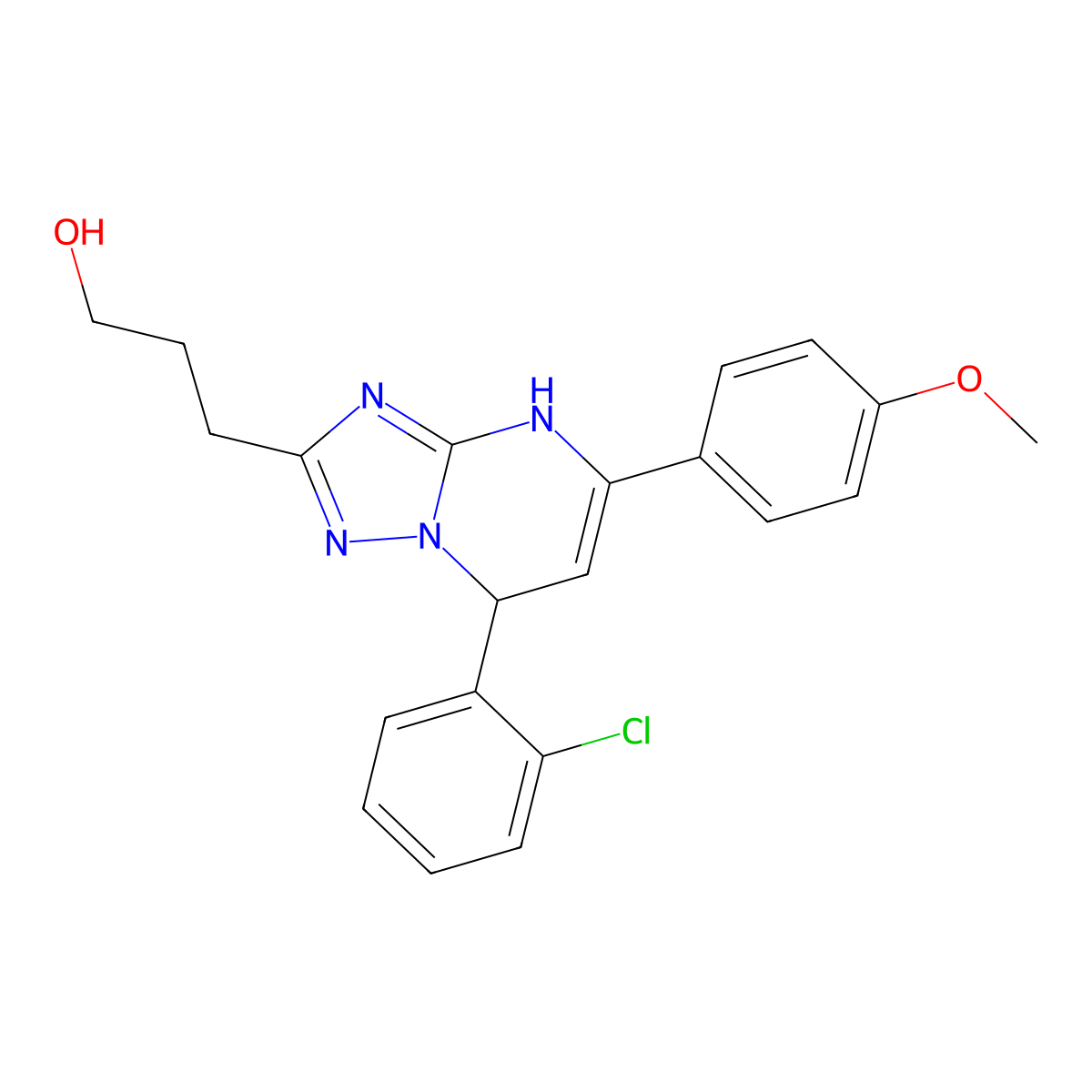 3-[7-(2-Chlorophenyl)-5-(4-methoxyphenyl)-4,7-dihydro[1,2,4]triazolo[1,5-a]pyrimidin-2-yl]propan-1-ol molecular structure, CAS 618396-39-7
