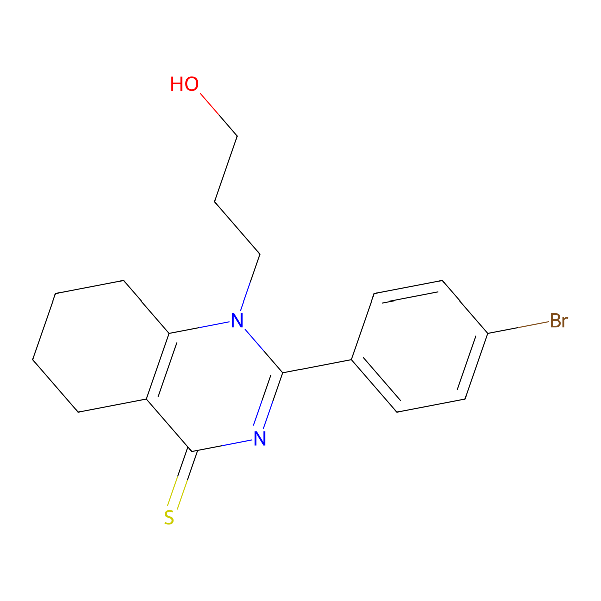 2-(4-bromophenyl)-1-(3-hydroxypropyl)-5,6,7,8-tetrahydroquinazoline-4(1H)-thione molecular structure, CAS 618396-47-7