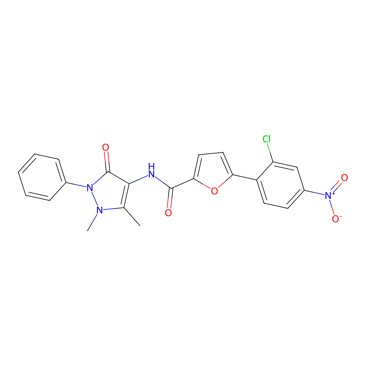 5-(2-chloro-4-nitrophenyl)-N-(1,5-dimethyl-3-oxo-2-phenylpyrazol-4-yl)furan-2-carboxamide molecular structure, CAS 618397-12-9