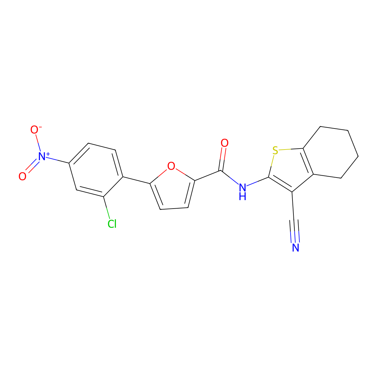 5-(2-chloro-4-nitrophenyl)-N-(3-cyano-4,5,6,7-tetrahydro-1-benzothiophen-2-yl)furan-2-carboxamide molecular structure, CAS 618397-23-2