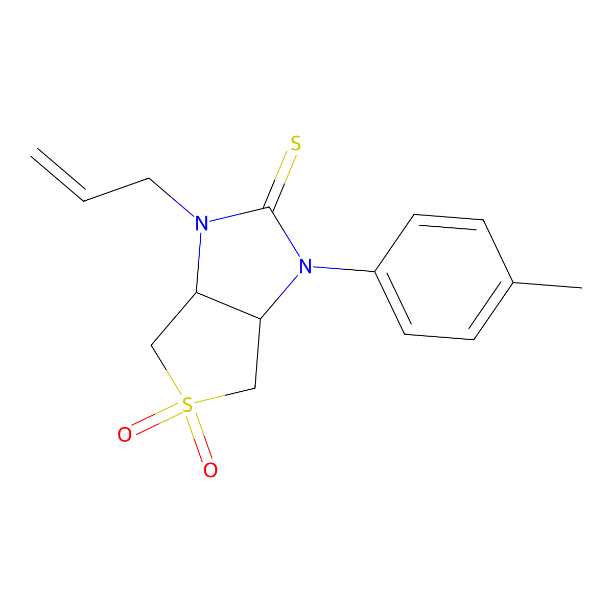 1-allyl-3-(p-tolyl)tetrahydro-1H-thieno[3,4-d]imidazole-2(3H)-thione 5,5-dioxide molecular structure, CAS 618397-42-5