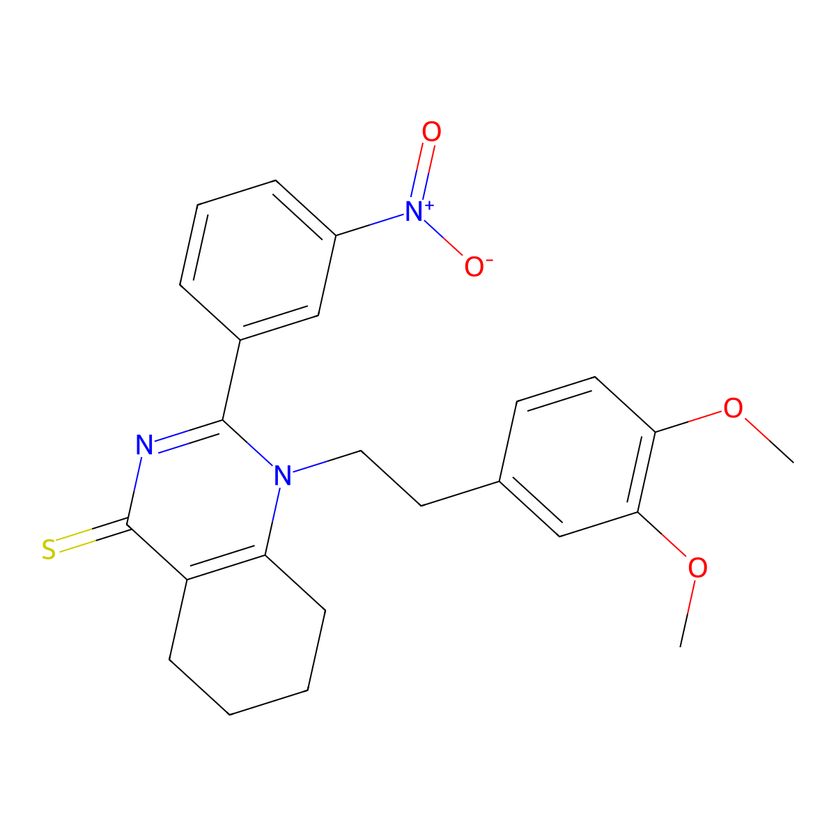 1-(3,4-dimethoxyphenethyl)-2-(3-nitrophenyl)-5,6,7,8-tetrahydroquinazoline-4(1H)-thione molecular structure, CAS 618397-52-7