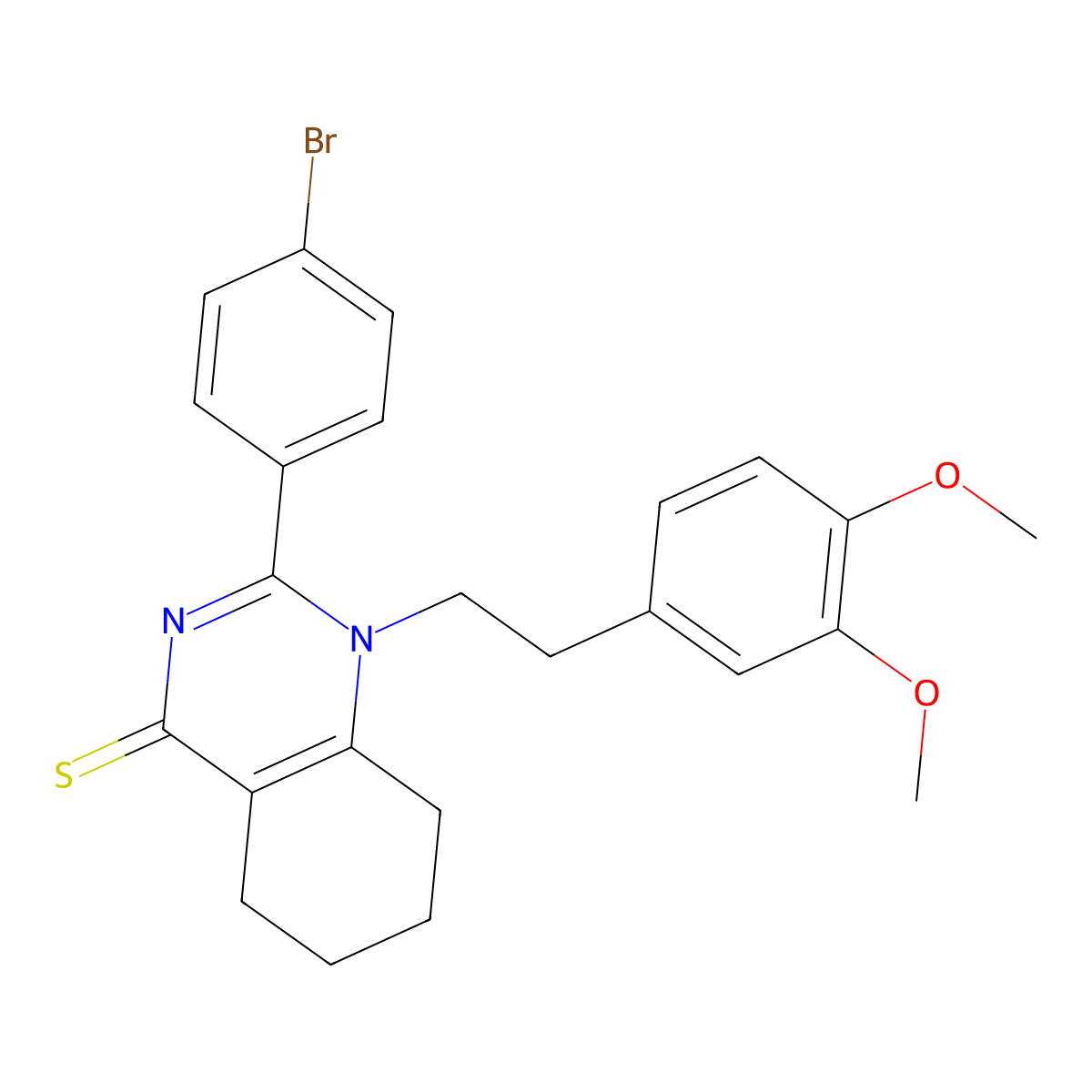 2-(4-bromophenyl)-1-(3,4-dimethoxyphenethyl)-5,6,7,8-tetrahydroquinazoline-4(1H)-thione molecular structure, CAS 618397-58-3