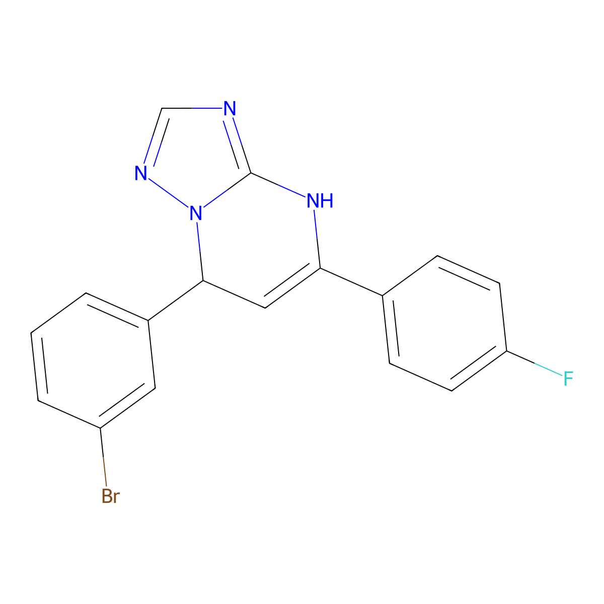 7-(3-Bromophenyl)-5-(4-fluorophenyl)-4,7-dihydro[1,2,4]triazolo[1,5-a]pyrimidine molecular structure, CAS 618397-60-7