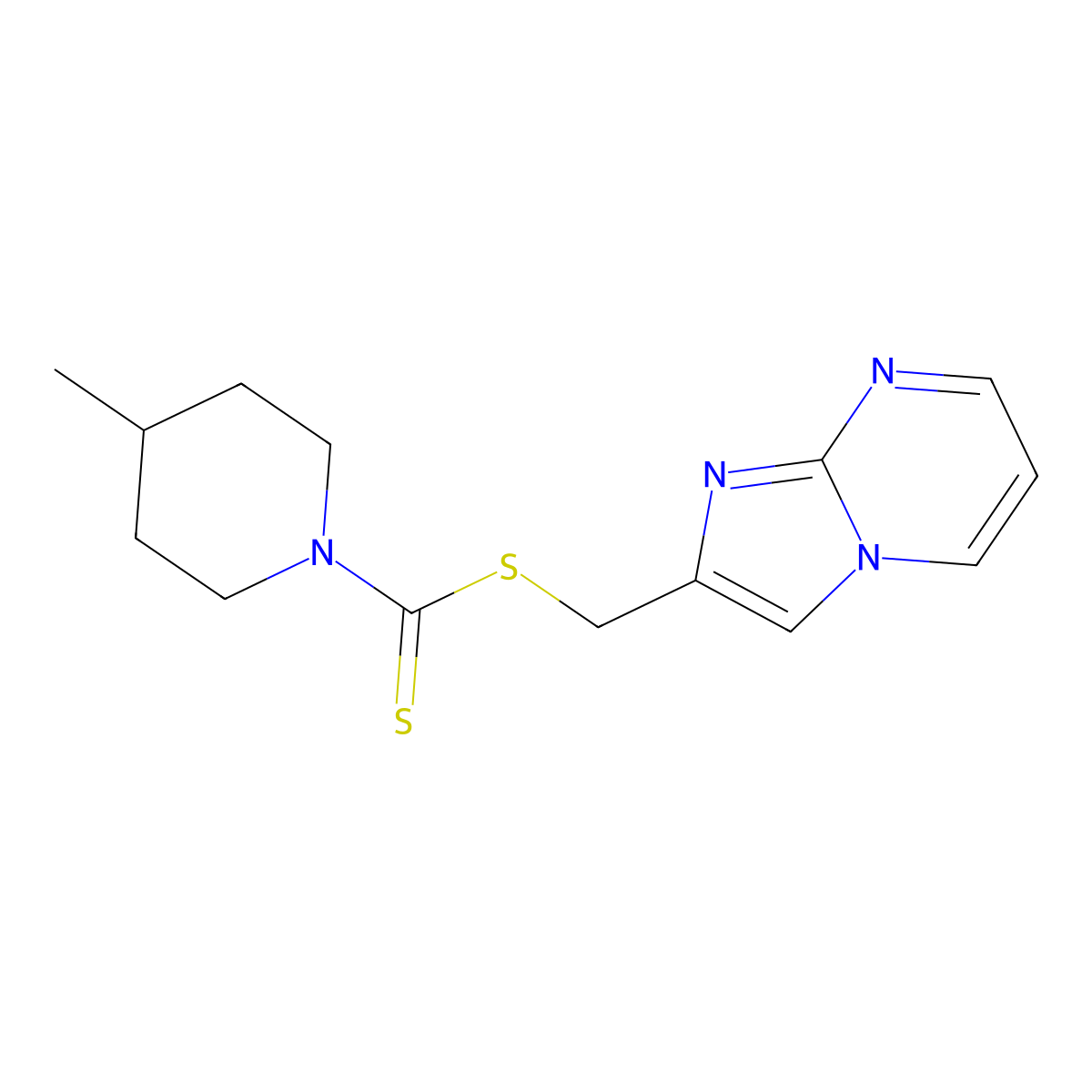 Imidazo[1,2-a]pyrimidin-2-ylmethyl 4-methylpiperidine-1-carbodithioate molecular structure, CAS 618397-96-9