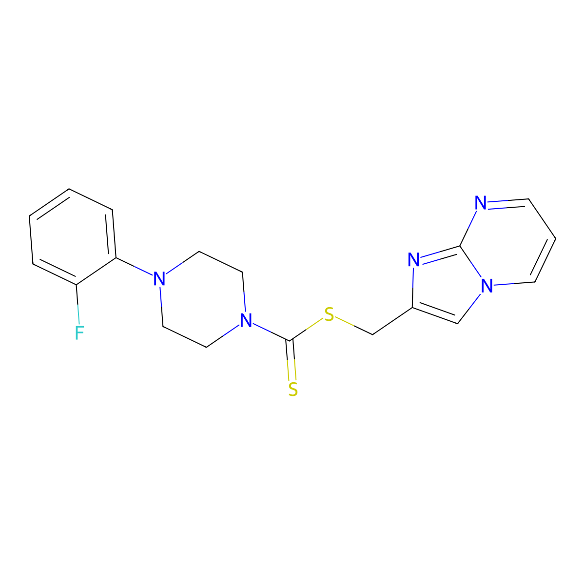 Imidazo[1,2-a]pyrimidin-2-ylmethyl 4-(2-fluorophenyl)piperazine-1-carbodithioate molecular structure, CAS 618398-29-1
