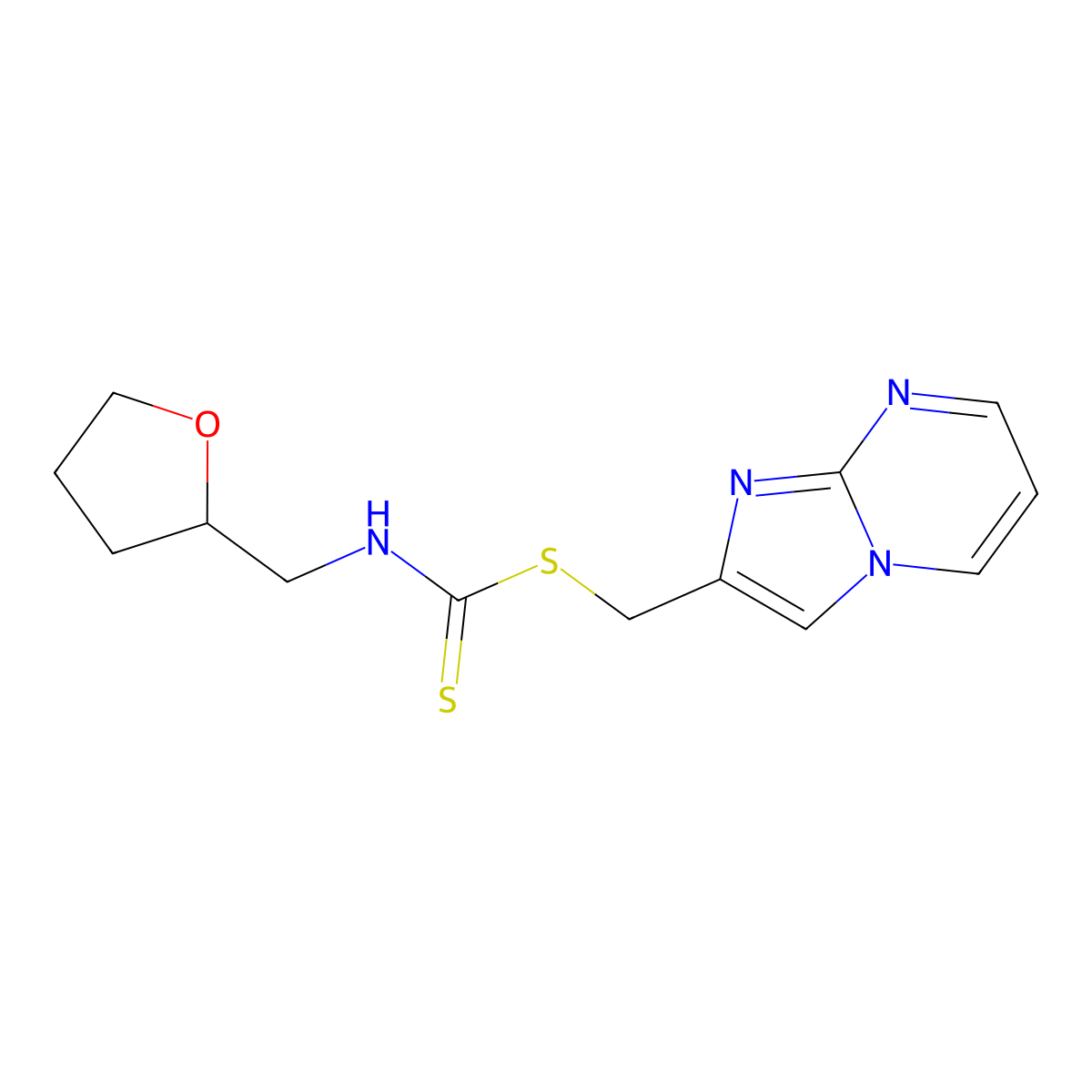 Imidazo[1,2-a]pyrimidin-2-ylmethyl (tetrahydrofuran-2-ylmethyl)carbamodithioate molecular structure, CAS 618398-77-9