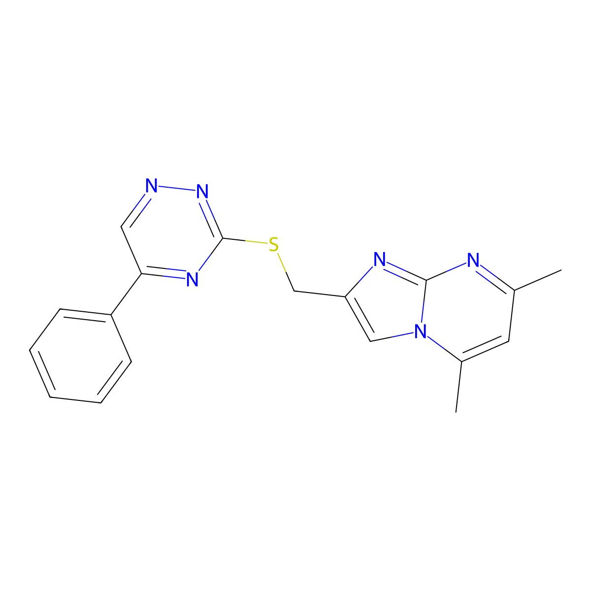 5,7-Dimethyl-2-[(5-phenyl-1,2,4-triazin-3-yl)sulfanylmethyl]imidazo[1,2-a]pyrimidine molecular structure, CAS 618399-13-6