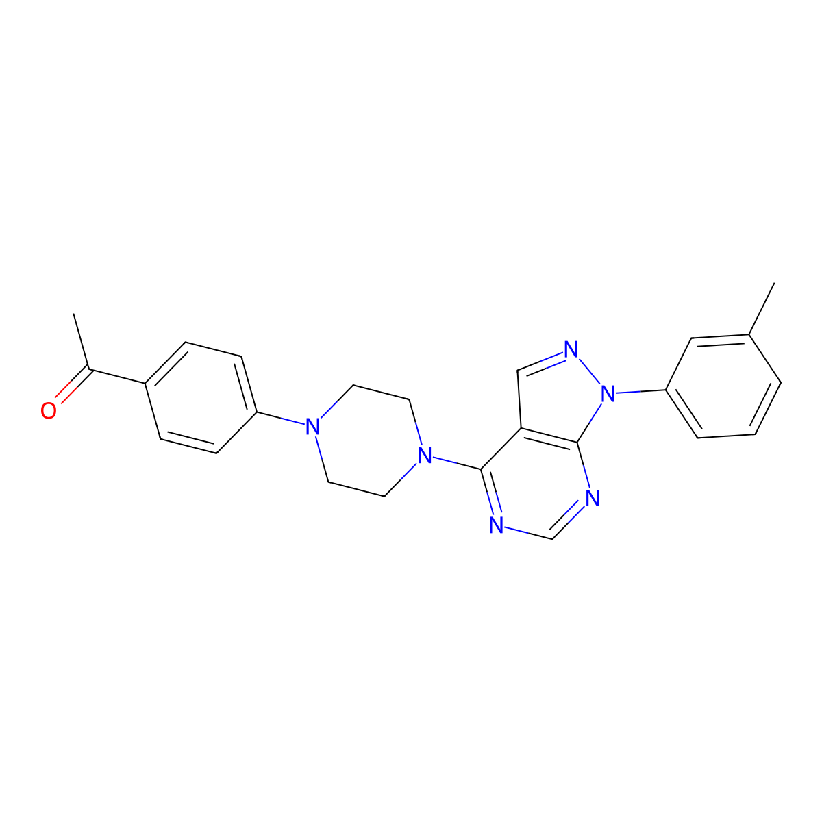 1-[4-[4-[1-(3-Methylphenyl)pyrazolo[3,4-d]pyrimidin-4-yl]piperazin-1-yl]phenyl]ethanone molecular structure, CAS 6184-61-8