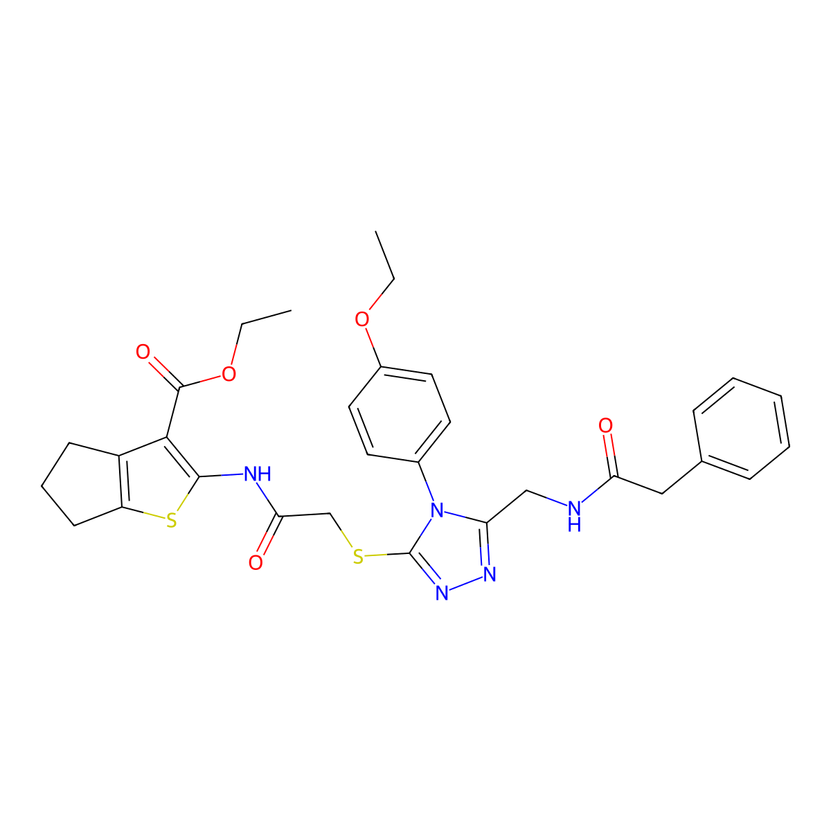 ethyl 2-[[2-[[4-(4-ethoxyphenyl)-5-[[(2-phenylacetyl)amino]methyl]-1,2,4-triazol-3-yl]sulfanyl]acetyl]amino]-5,6-dihydro-4H-cyclopenta[b]thiophene-3-carboxylate molecular structure, CAS 6184-73-2