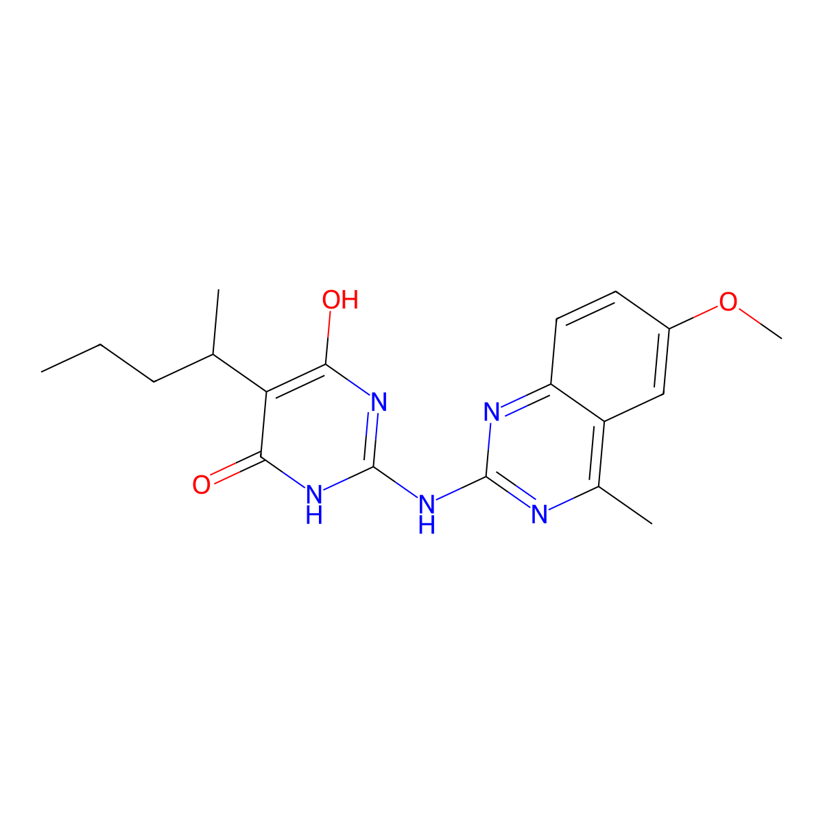 2-[(6-Methoxy-4-methylquinazolin-2-yl)amino]-5-(pentan-2-yl)pyrimidine-4,6-diol molecular structure, CAS 6184-82-3