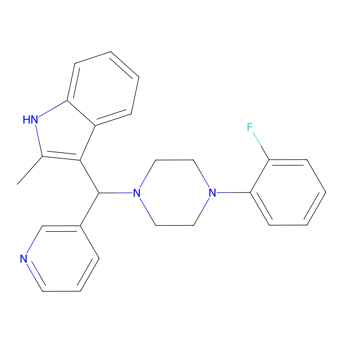3-((4-(2-fluorophenyl)piperazin-1-yl)(pyridin-3-yl)methyl)-2-methyl-1H-indole molecular structure, CAS 618400-17-2