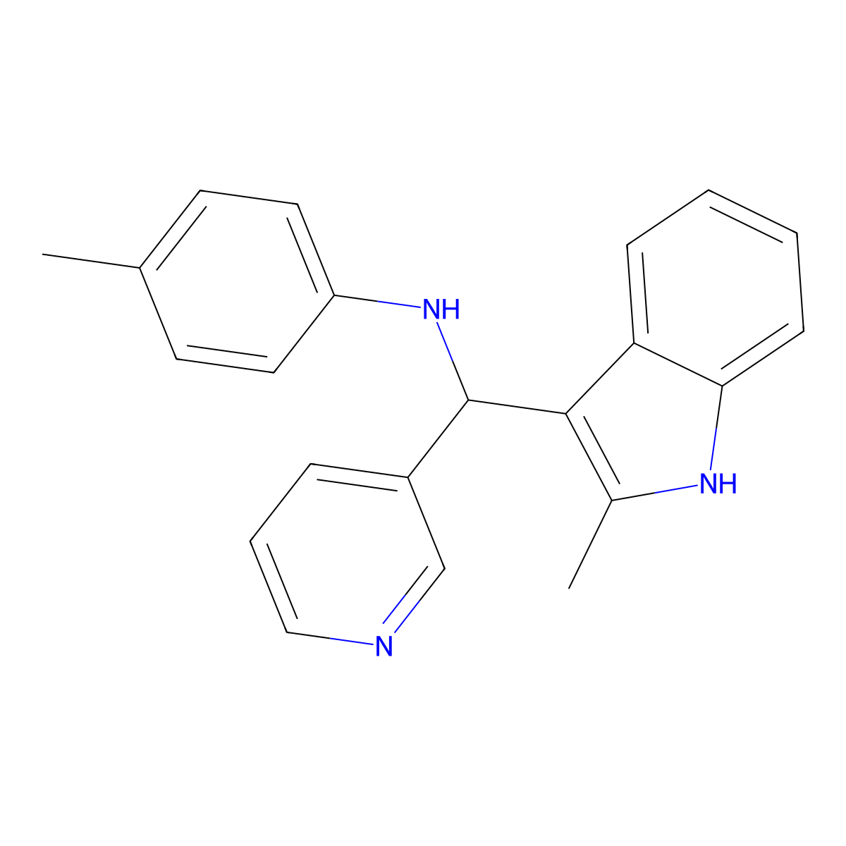 4-methyl-N-((2-methyl-1H-indol-3-yl)(pyridin-3-yl)methyl)aniline molecular structure, CAS 618400-52-5