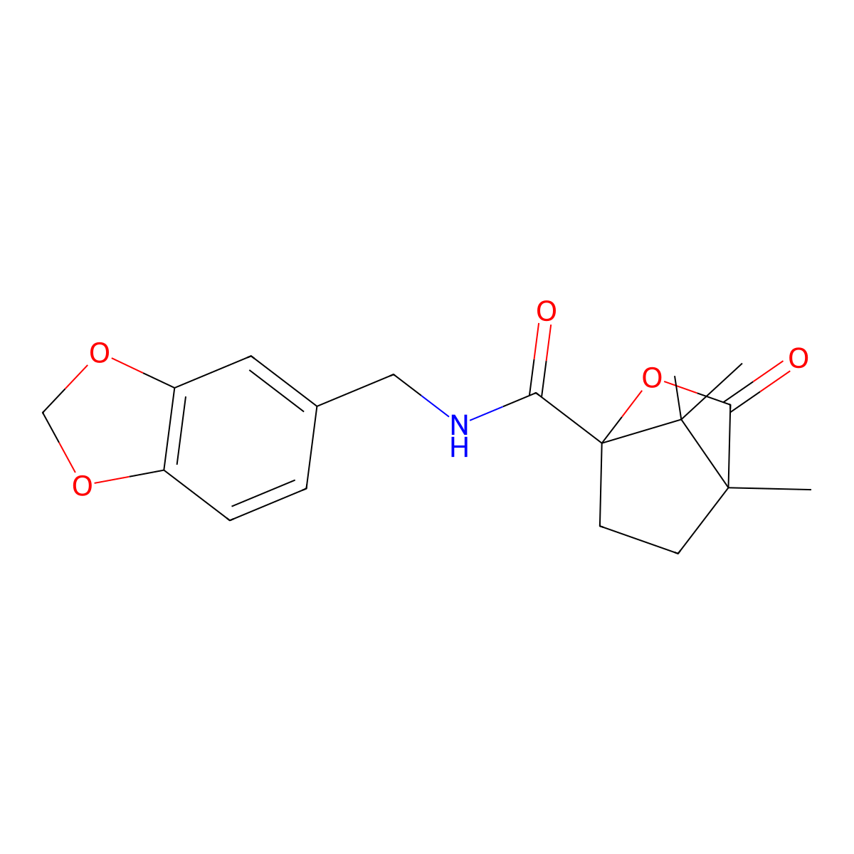 N-(1,3-benzodioxol-5-ylmethyl)-4,7,7-trimethyl-3-oxo-2-oxabicyclo[2.2.1]heptane-1-carboxamide molecular structure, CAS 618400-55-8