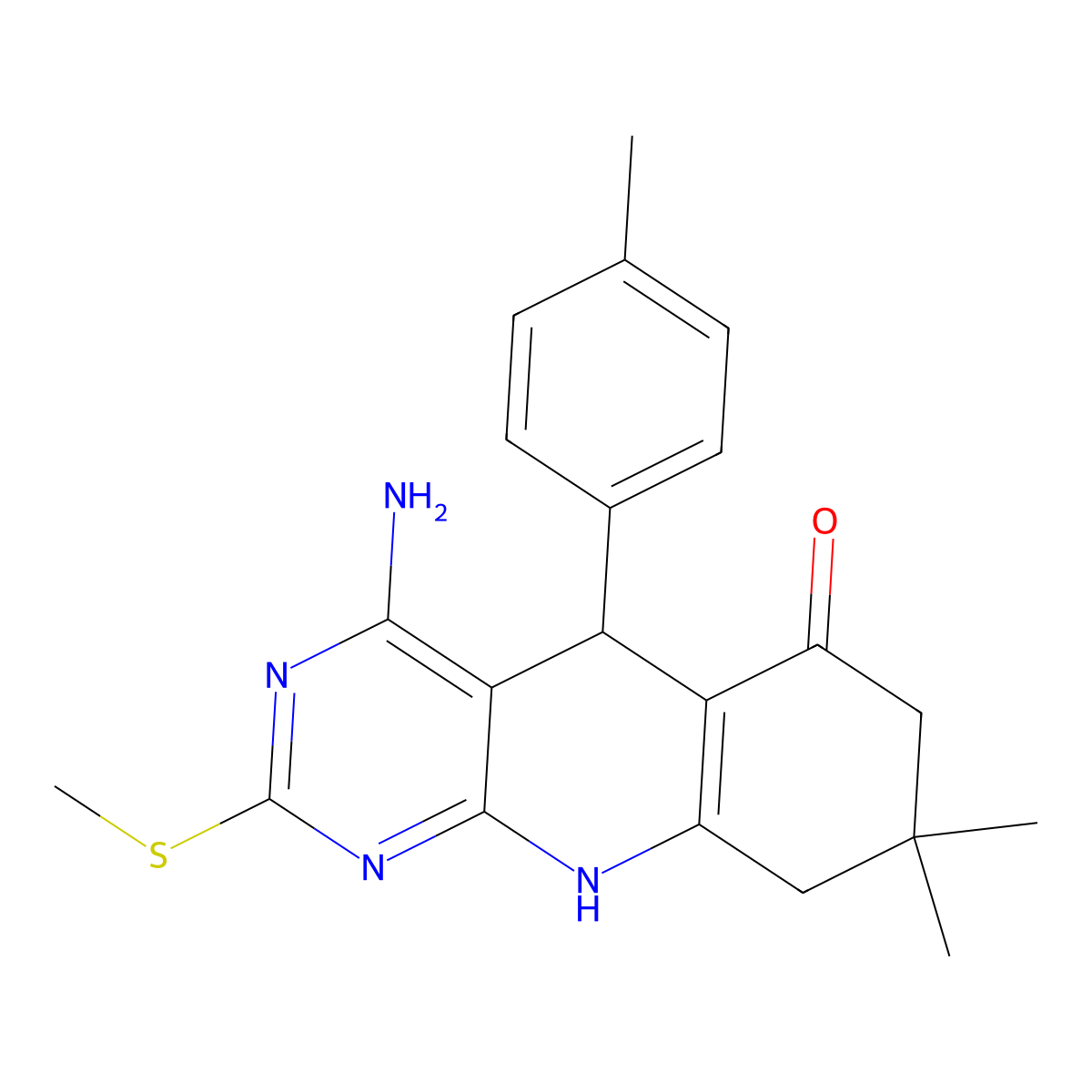 4-Amino-8,8-dimethyl-5-(4-methylphenyl)-2-methylsulfanyl-5,7,9,10-tetrahydropyrimido[4,5-b]quinolin-6-one molecular structure, CAS 618400-90-1