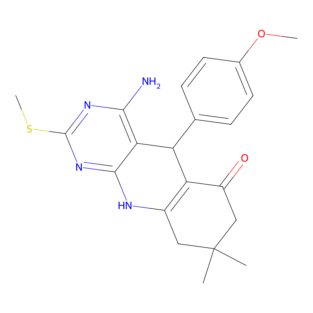 4-Amino-5-(4-methoxyphenyl)-8,8-dimethyl-2-methylsulfanyl-5,7,9,10-tetrahydropyrimido[4,5-b]quinolin-6-one molecular structure, CAS 618400-95-6