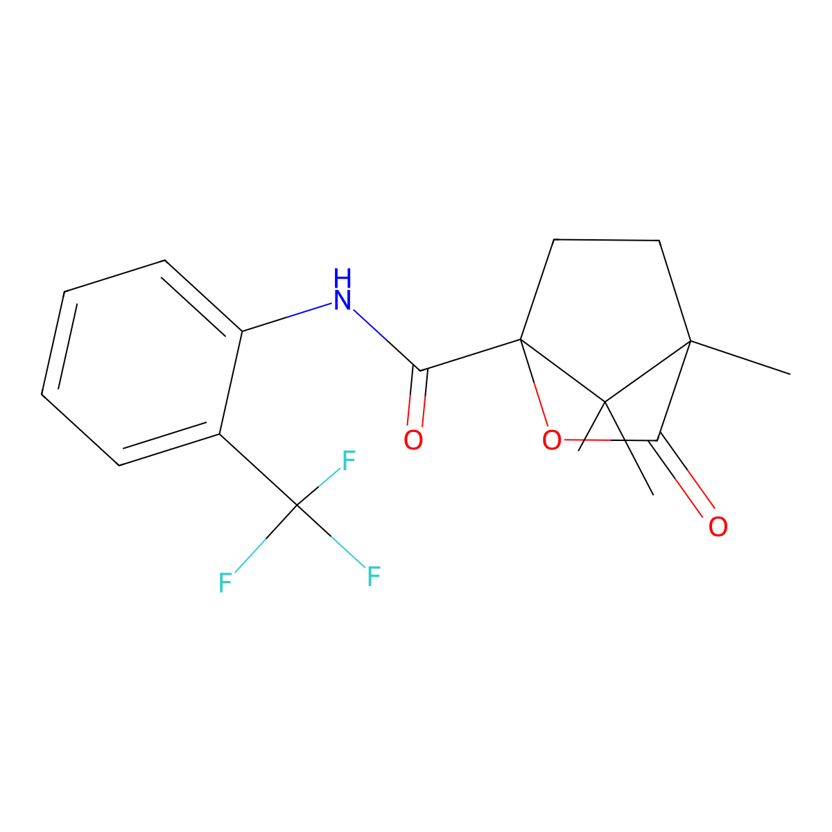 4,7,7-trimethyl-3-oxo-N-[2-(trifluoromethyl)phenyl]-2-oxabicyclo[2.2.1]heptane-1-carboxamide molecular structure, CAS 618400-98-9
