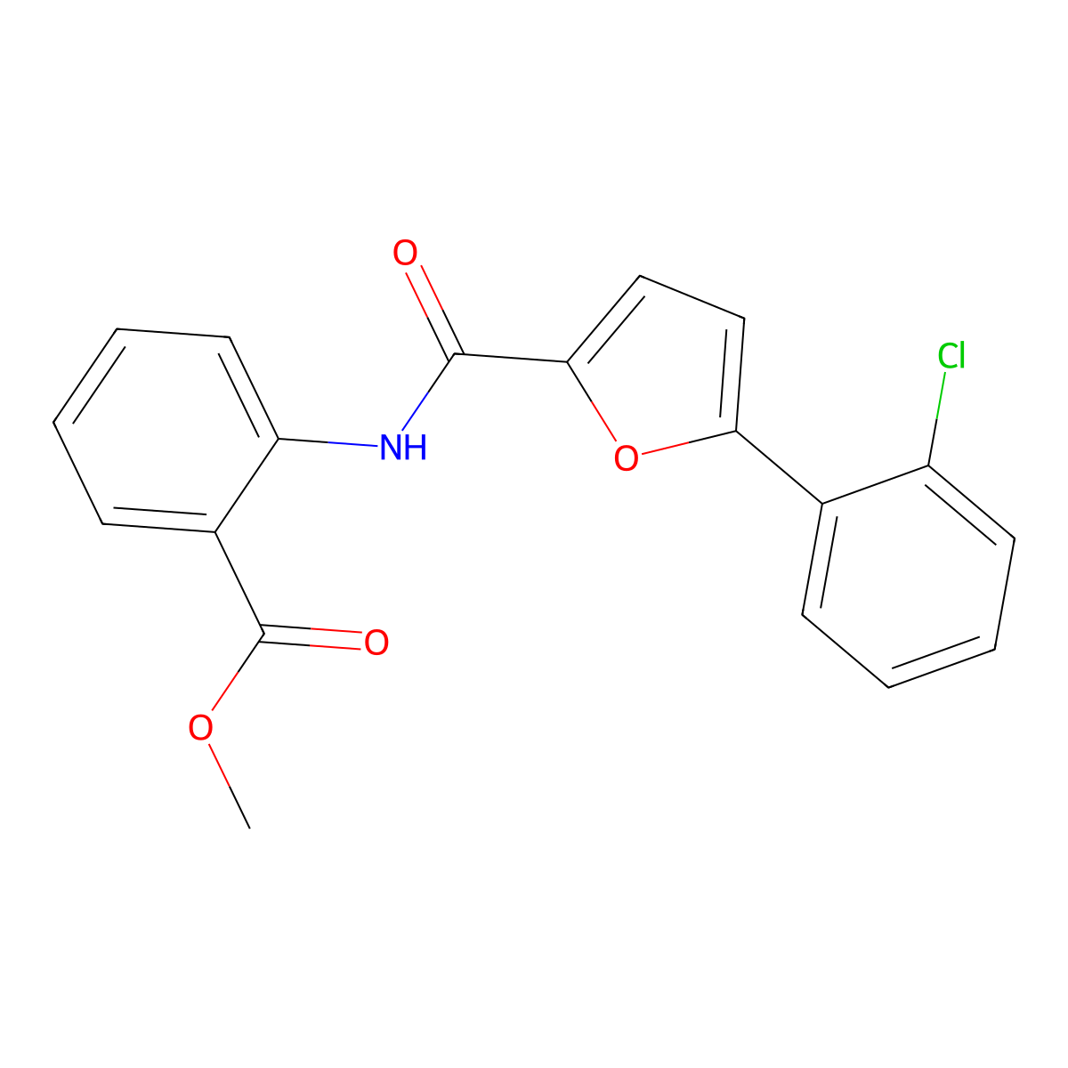 Methyl 2-(5-(2-chlorophenyl)furan-2-carboxamido)benzoate molecular structure, CAS 618401-21-1