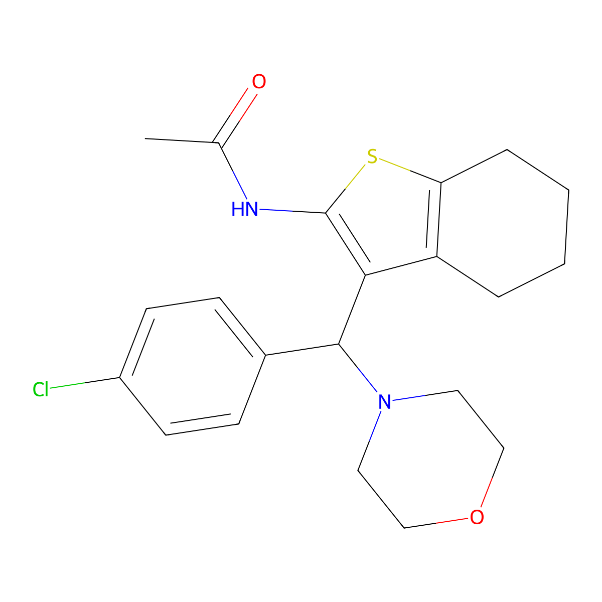 N-[3-[(4-chlorophenyl)-morpholin-4-ylmethyl]-4,5,6,7-tetrahydro-1-benzothiophen-2-yl]acetamide molecular structure, CAS 618401-63-1