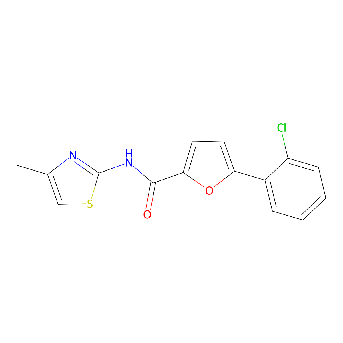 5-(2-chlorophenyl)-N-(4-methyl-1,3-thiazol-2-yl)furan-2-carboxamide molecular structure, CAS 618401-92-6