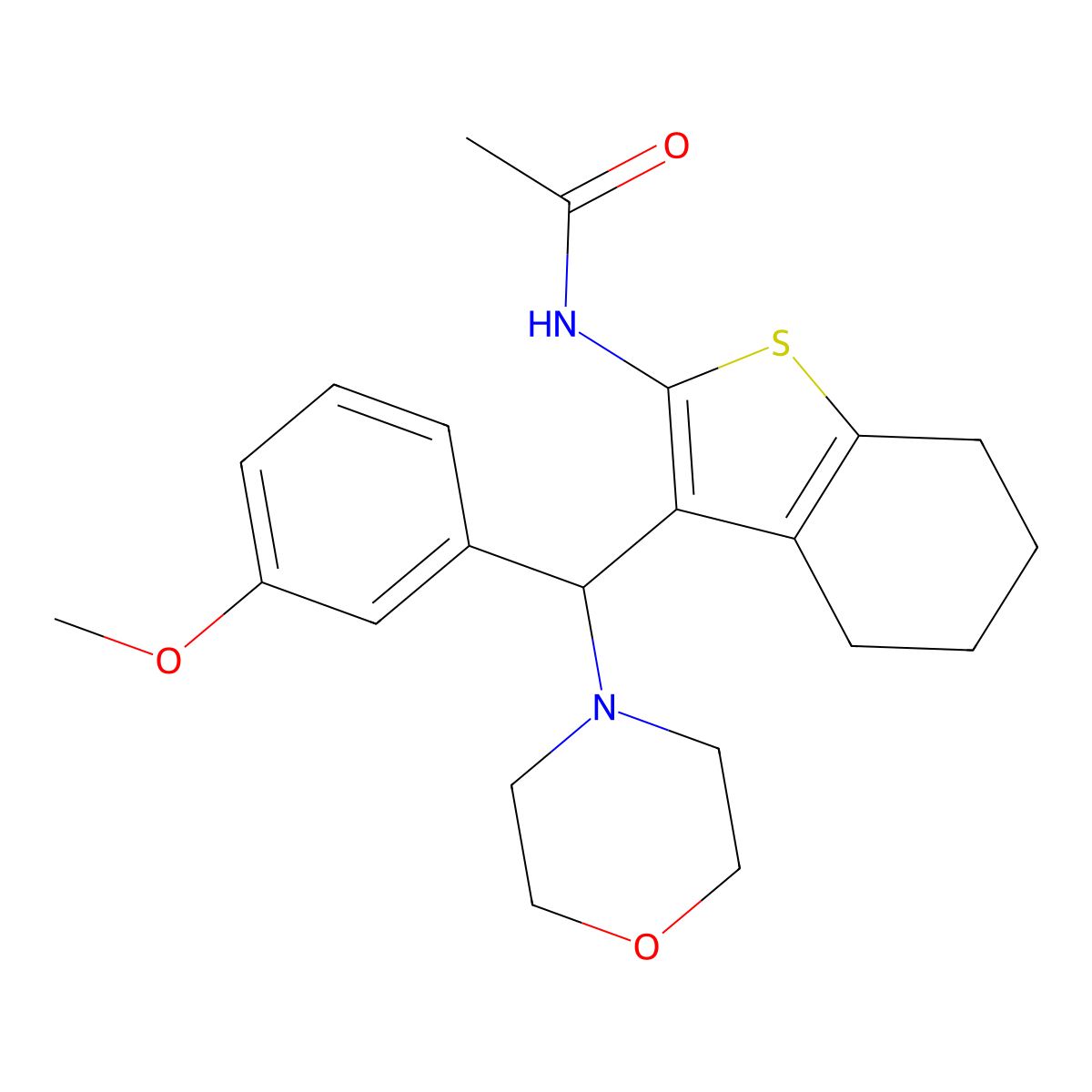 N-[3-[(3-methoxyphenyl)-morpholin-4-ylmethyl]-4,5,6,7-tetrahydro-1-benzothiophen-2-yl]acetamide molecular structure, CAS 618401-98-2