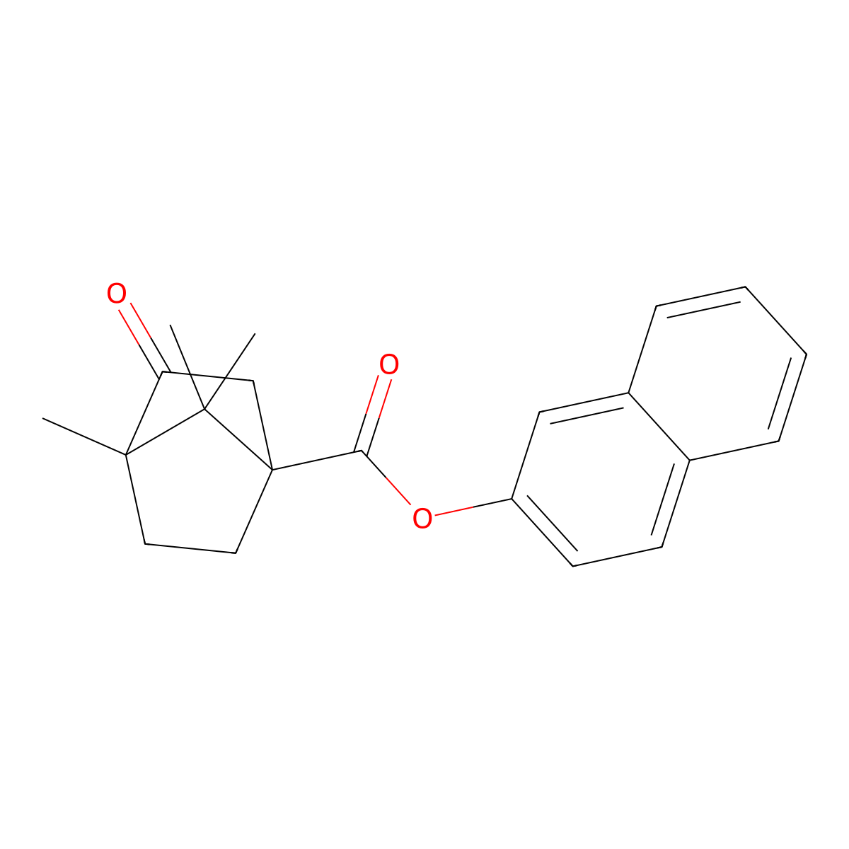 2-Naphthyl 4,7,7-trimethyl-3-oxobicyclo[2.2.1]heptanecarboxylate molecular structure, CAS 618402-49-6