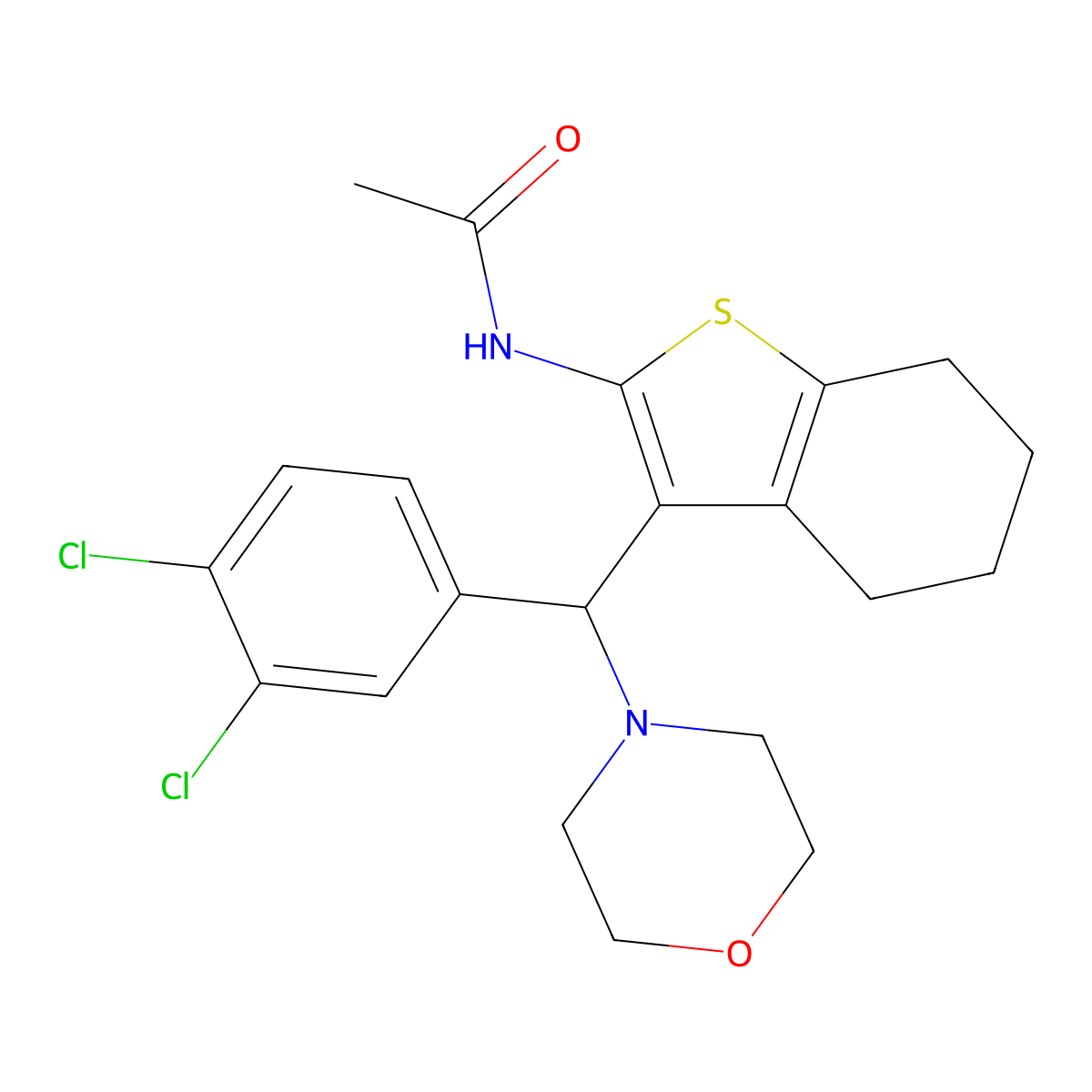 N-{3-[(3,4-dichlorophenyl)(morpholin-4-yl)methyl]-4,5,6,7-tetrahydro-1-benzothiophen-2-yl}acetamide molecular structure, CAS 618402-67-8