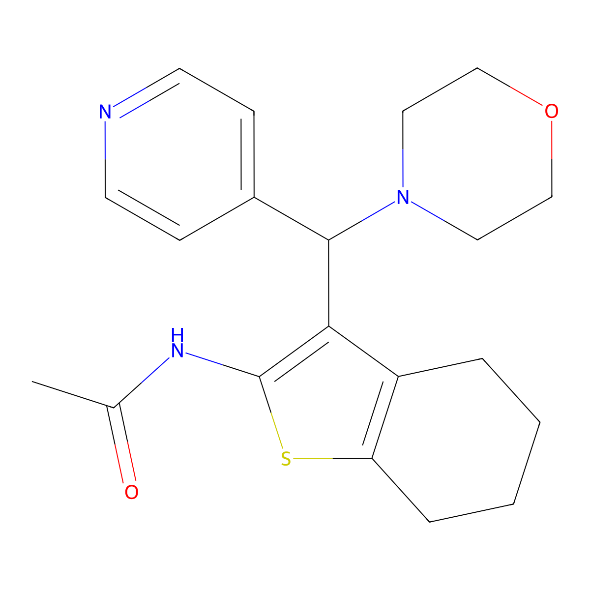 N-{3-[morpholin-4-yl(pyridin-4-yl)methyl]-4,5,6,7-tetrahydro-1-benzothiophen-2-yl}acetamide molecular structure, CAS 618402-76-9