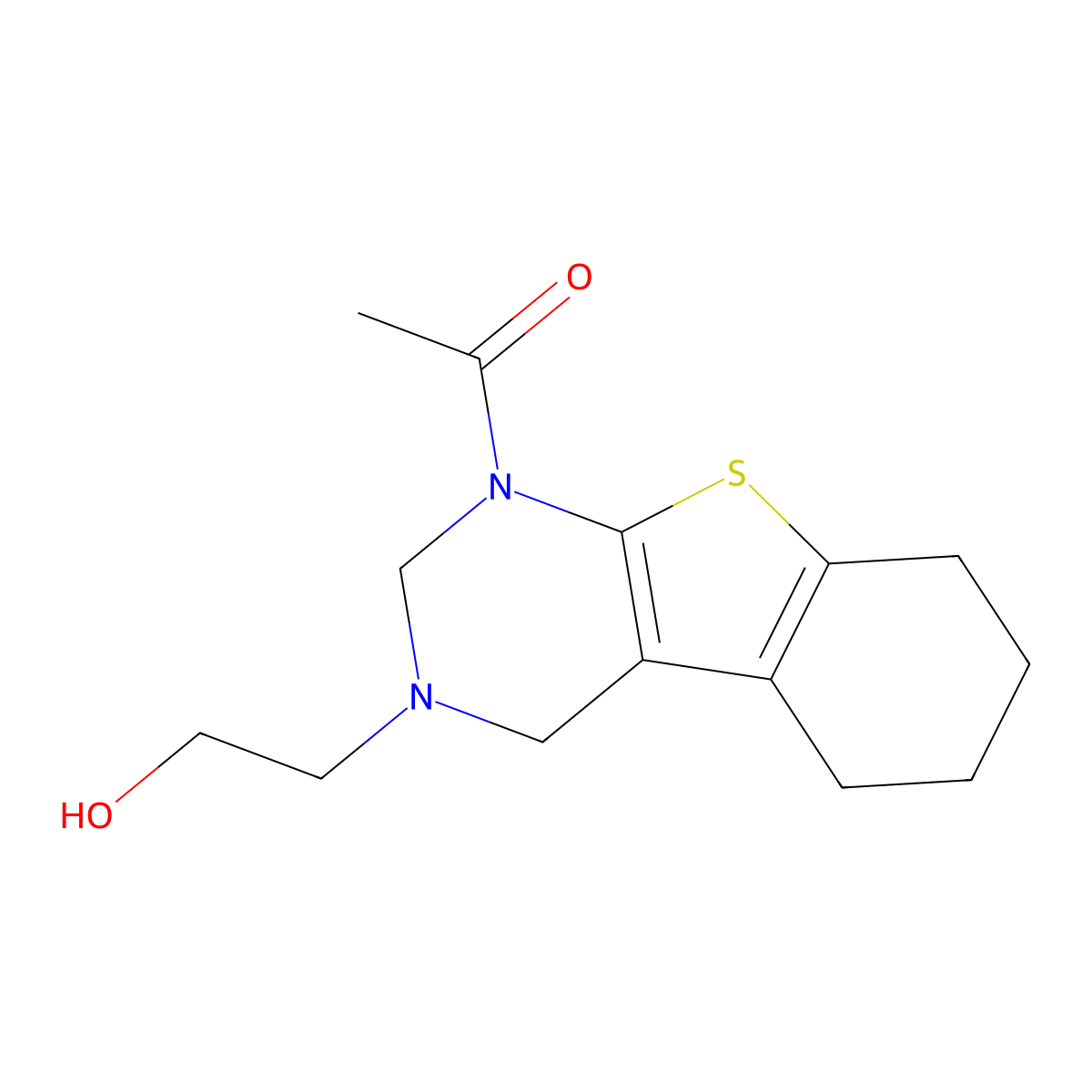 1-[3-(2-Hydroxyethyl)-2,4,5,6,7,8-hexahydro-[1]benzothiolo[2,3-d]pyrimidin-1-yl]ethanone molecular structure, CAS 618402-91-8