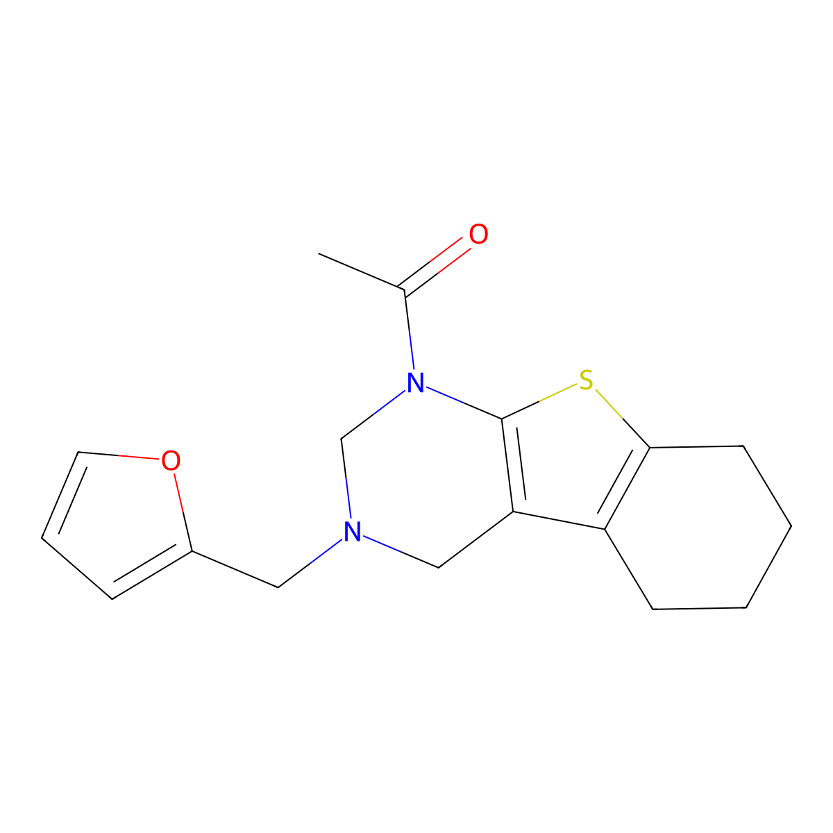 1-[3-(furan-2-ylmethyl)-3,4,5,6,7,8-hexahydro[1]benzothieno[2,3-d]pyrimidin-1(2H)-yl]ethanone molecular structure, CAS 618403-27-3