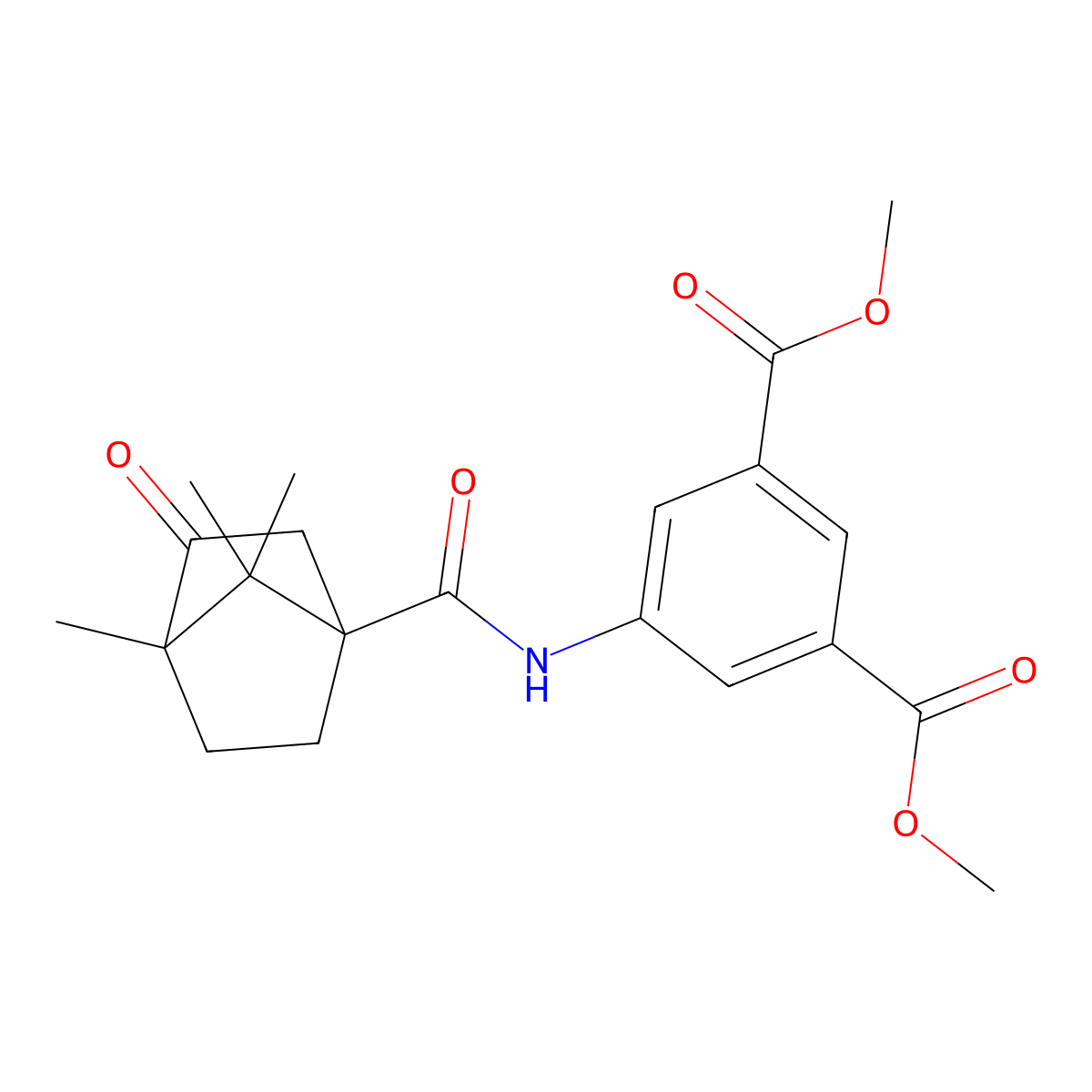 Dimethyl 5-{[(4,7,7-trimethyl-3-oxobicyclo[2.2.1]hept-1-yl)carbonyl]amino}benzene-1,3-dicarboxylate molecular structure, CAS 618403-30-8