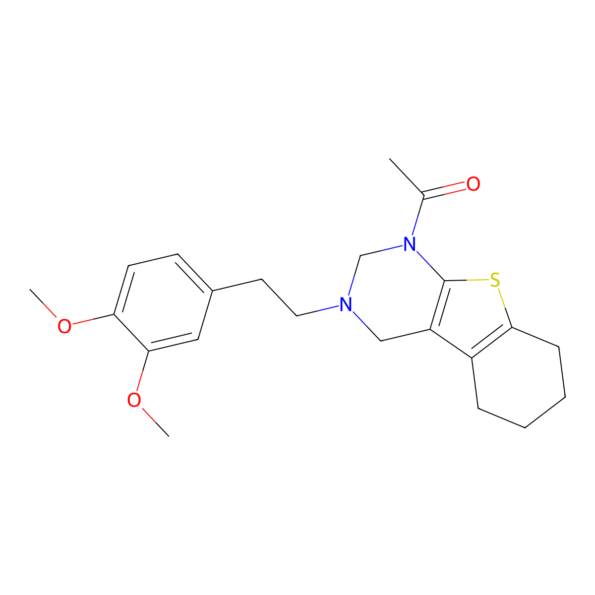 1-[3-[2-(3,4-Dimethoxyphenyl)ethyl]-2,4,5,6,7,8-hexahydro-[1]benzothiolo[2,3-d]pyrimidin-1-yl]ethanone molecular structure, CAS 618403-31-9