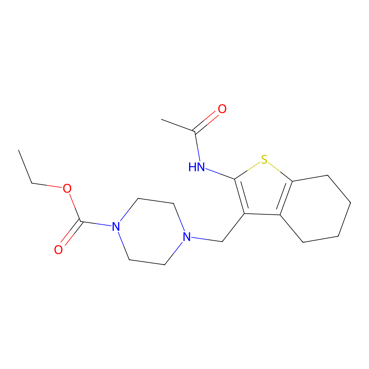 Ethyl 4-[(2-acetamido-4,5,6,7-tetrahydro-1-benzothiophen-3-yl)methyl]piperazine-1-carboxylate molecular structure, CAS 618403-76-2