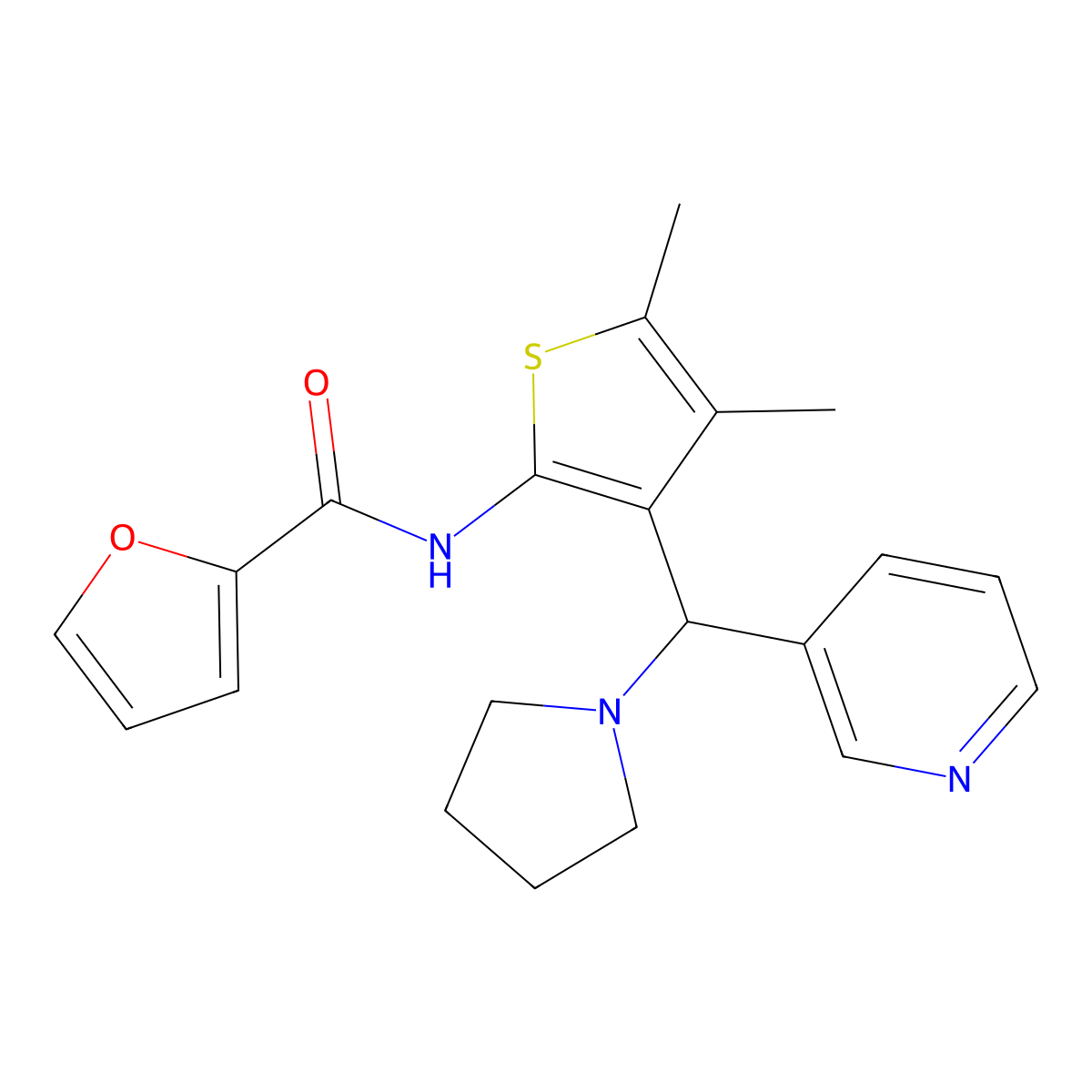 N-[4,5-dimethyl-3-[pyridin-3-yl(pyrrolidin-1-yl)methyl]thiophen-2-yl]furan-2-carboxamide molecular structure, CAS 618404-39-0