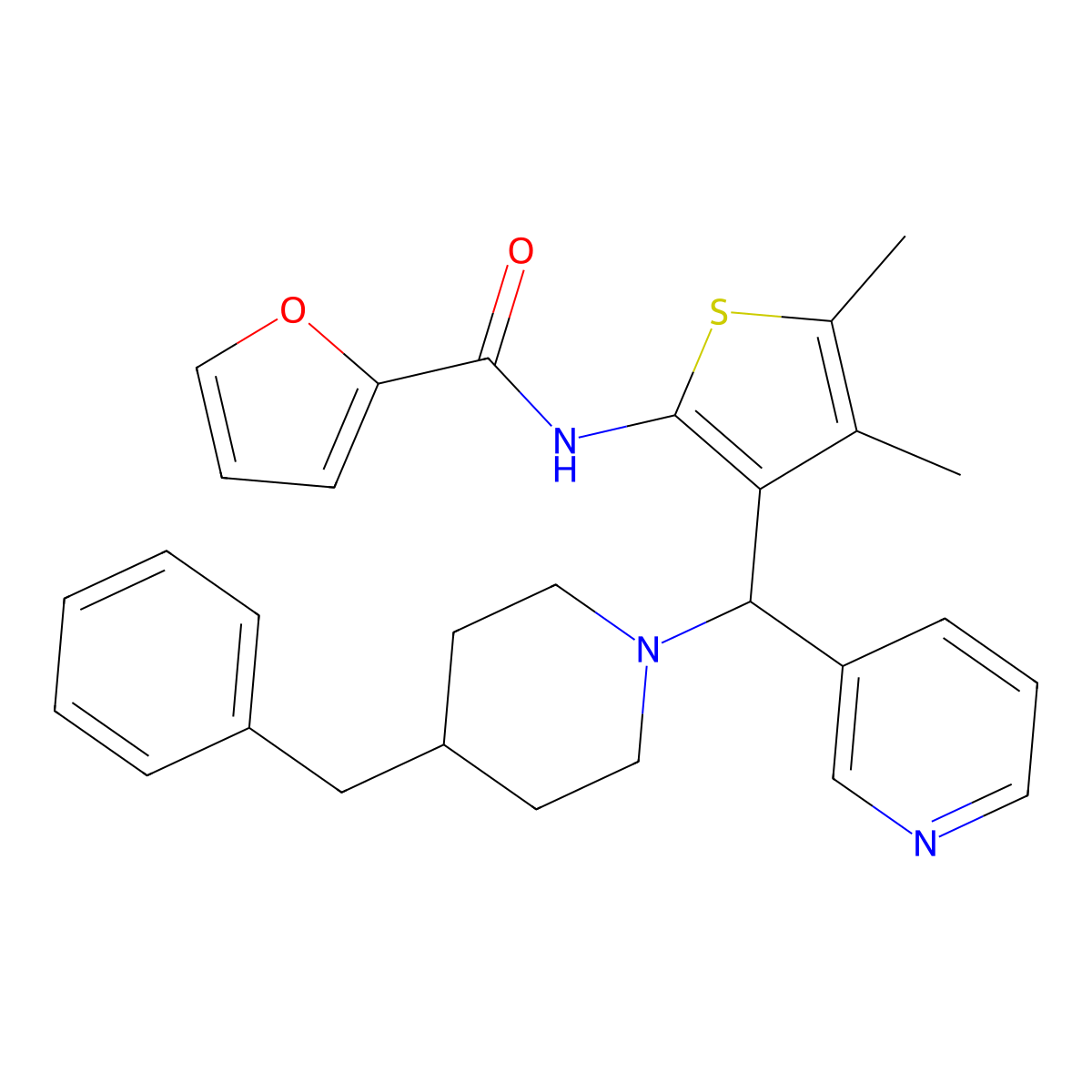 N-[3-[(4-benzylpiperidin-1-yl)-pyridin-3-ylmethyl]-4,5-dimethylthiophen-2-yl]furan-2-carboxamide molecular structure, CAS 618404-60-7
