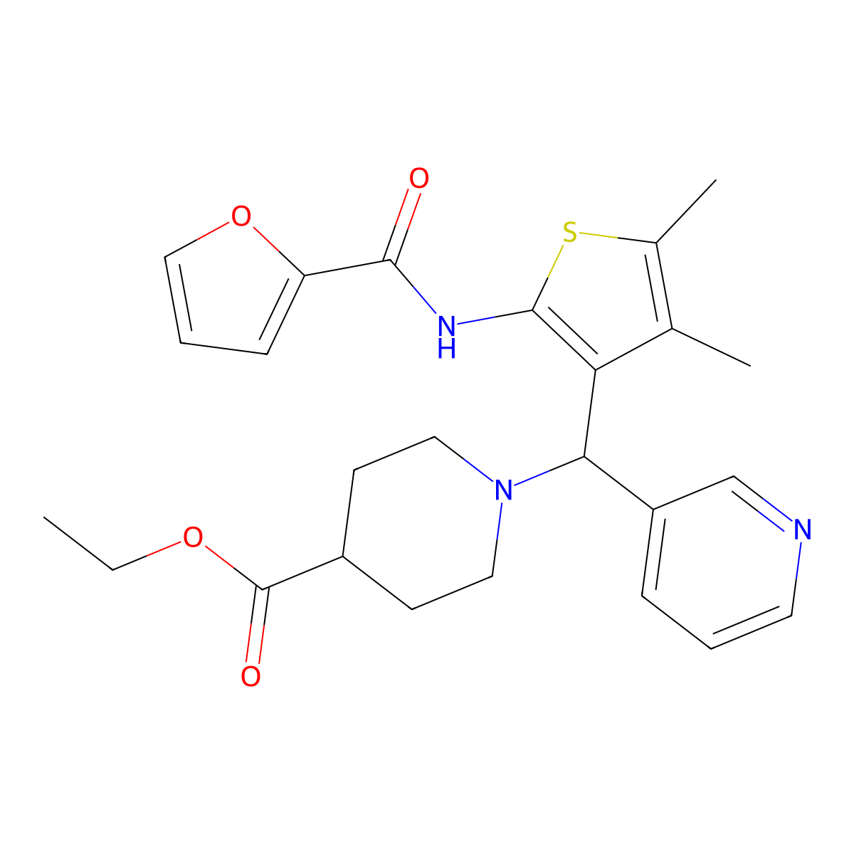 Ethyl 1-[[2-(2-furoylamino)-4,5-dimethylthien-3-yl](pyridin-3-yl)methyl]piperidine-4-carboxylate molecular structure, CAS 618404-65-2