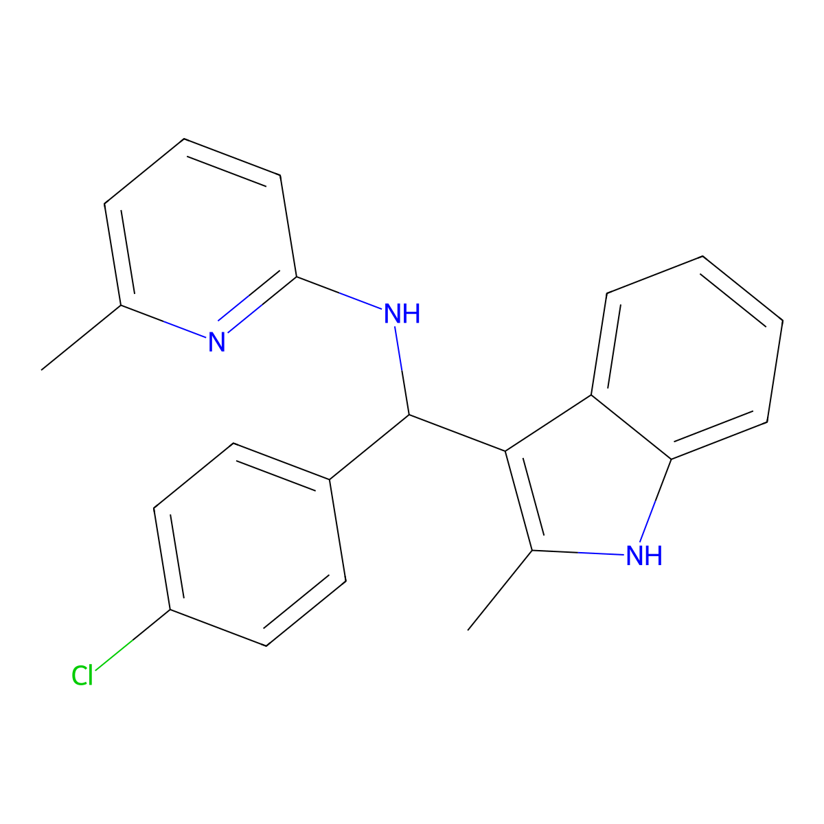 N-[(4-chlorophenyl)(2-methyl-1H-indol-3-yl)methyl]-6-methylpyridin-2-amine molecular structure, CAS 618404-75-4