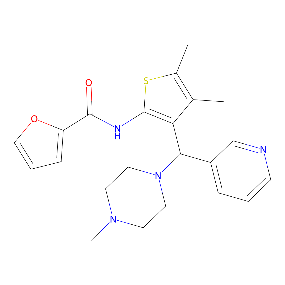 N-{4,5-dimethyl-3-[(4-methylpiperazin-1-yl)(pyridin-3-yl)methyl]thiophen-2-yl}furan-2-carboxamide molecular structure, CAS 618404-76-5