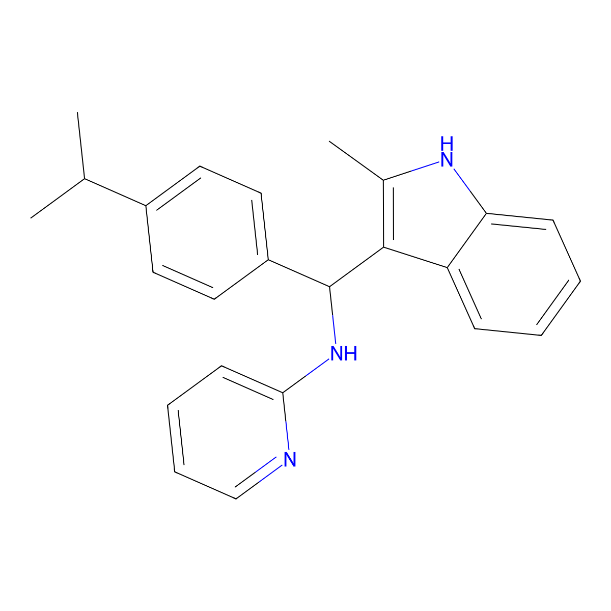 N-[(2-methyl-1H-indol-3-yl)[4-(propan-2-yl)phenyl]methyl]pyridin-2-amine molecular structure, CAS 618404-82-3