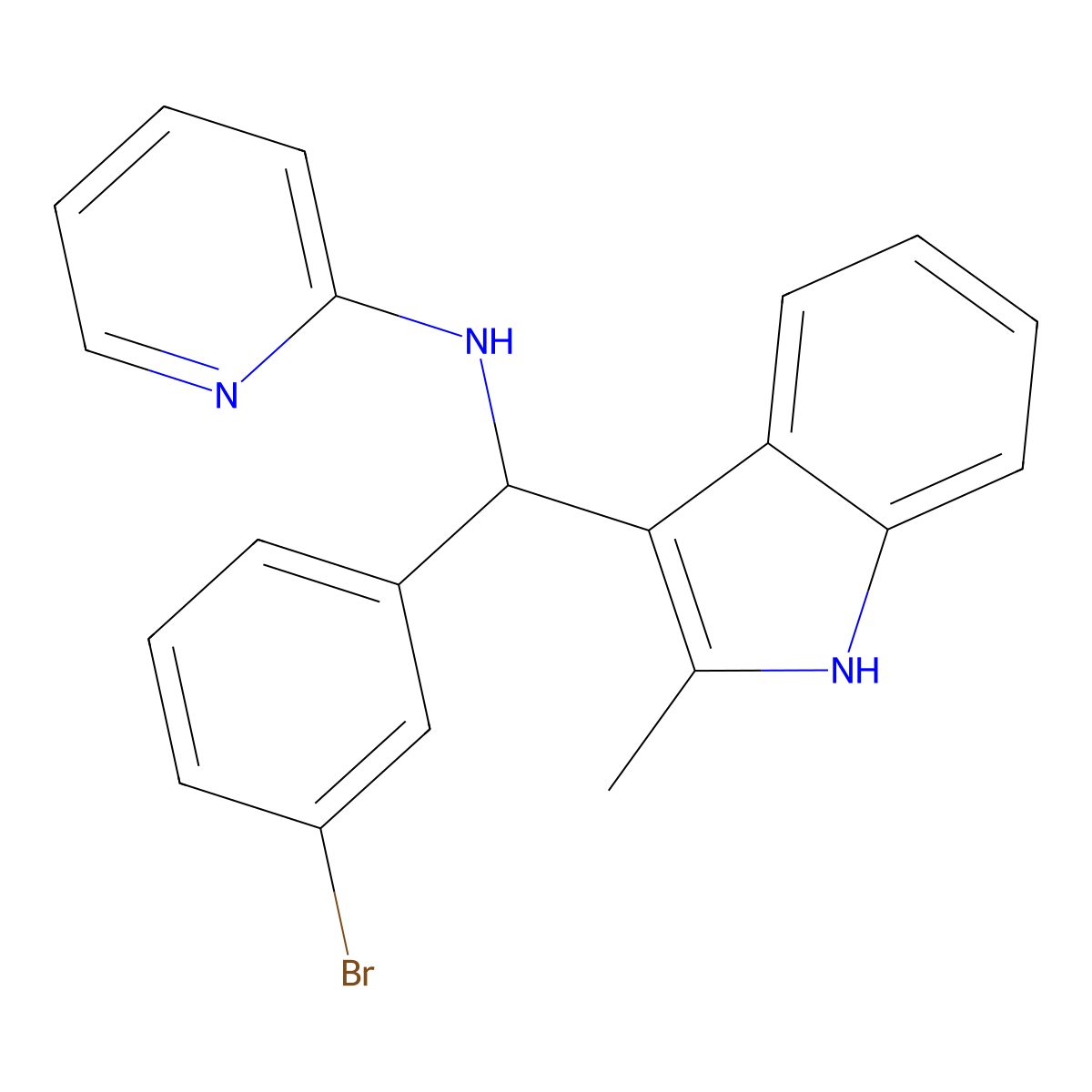N-[(3-bromophenyl)(2-methyl-1H-indol-3-yl)methyl]pyridin-2-amine molecular structure, CAS 618404-88-9