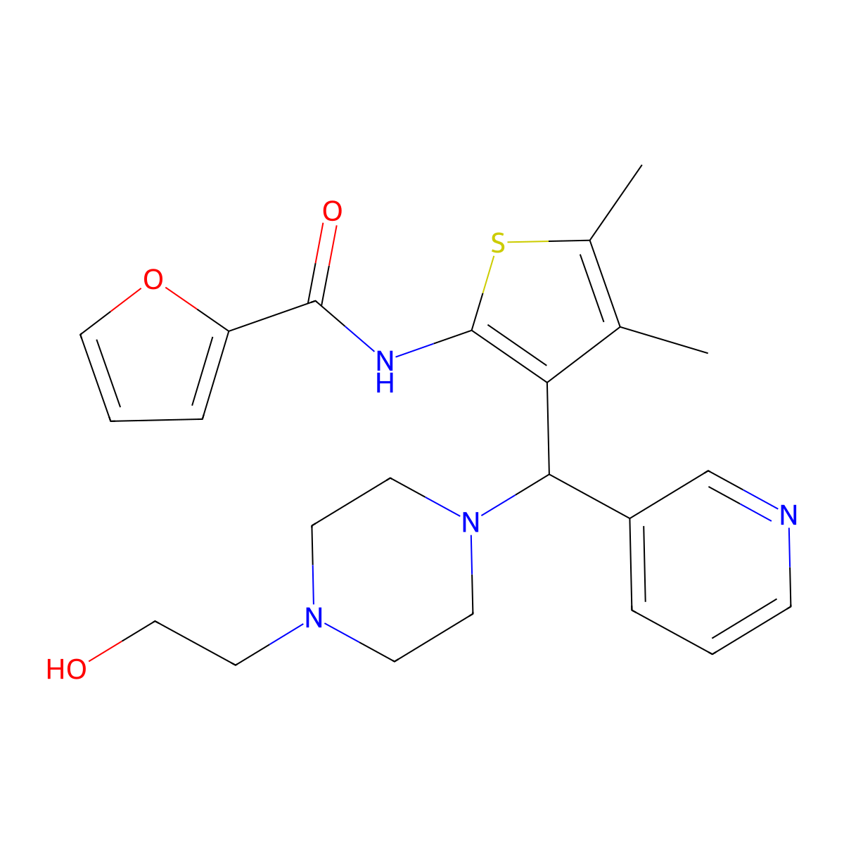 N-{3-[[4-(2-hydroxyethyl)piperazin-1-yl](pyridin-3-yl)methyl]-4,5-dimethylthien-2-yl}-2-furamide molecular structure, CAS 618404-89-0