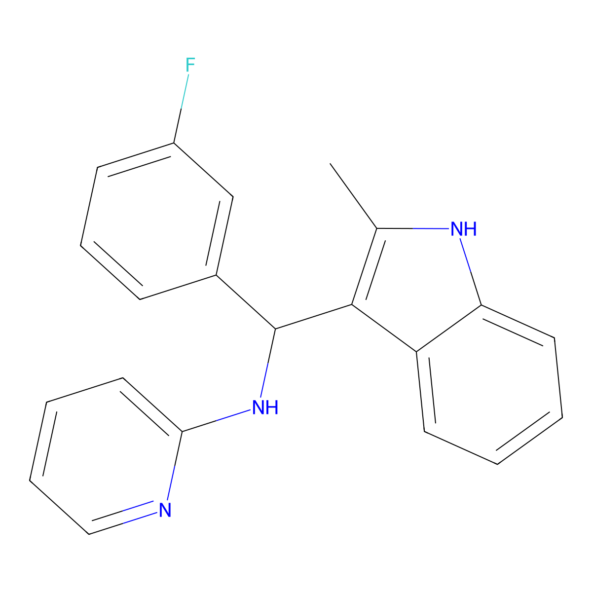 N-[(3-fluorophenyl)-(2-methyl-1H-indol-3-yl)methyl]pyridin-2-amine molecular structure, CAS 618404-94-7