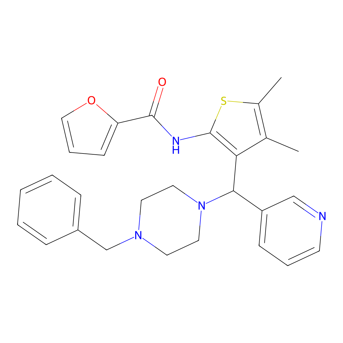 N-{3-[(4-benzylpiperazin-1-yl)(pyridin-3-yl)methyl]-4,5-dimethylthiophen-2-yl}furan-2-carboxamide molecular structure, CAS 618404-95-8