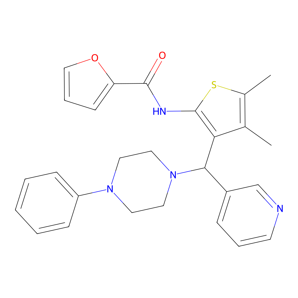 N-{4,5-dimethyl-3-[(4-phenylpiperazinyl)-3-pyridylmethyl](2-thienyl)}-2-furylc arboxamide molecular structure, CAS 618405-01-9