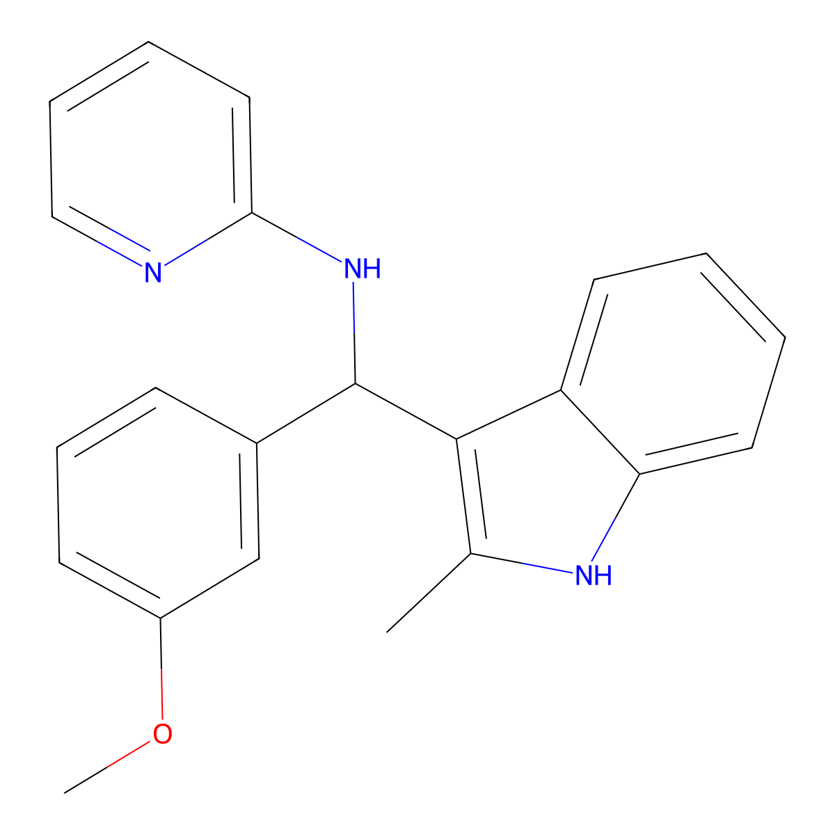N-[(3-methoxyphenyl)(2-methyl-1H-indol-3-yl)methyl]pyridin-2-amine molecular structure, CAS 618405-34-8