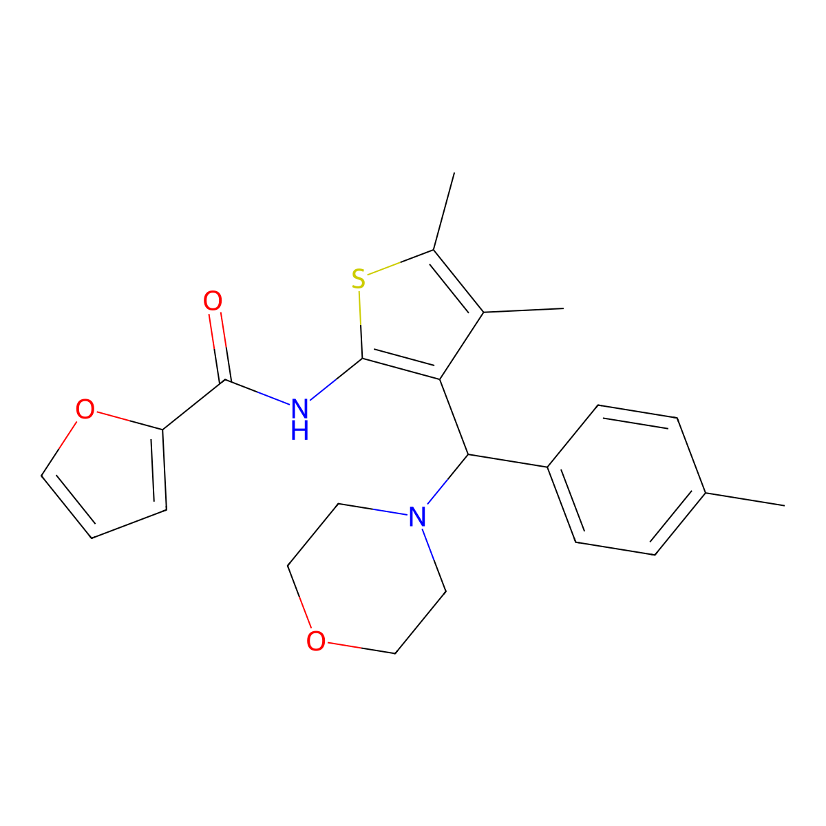 N-(4,5-dimethyl-3-(morpholino(p-tolyl)methyl)thiophen-2-yl)furan-2-carboxamide molecular structure, CAS 618405-35-9
